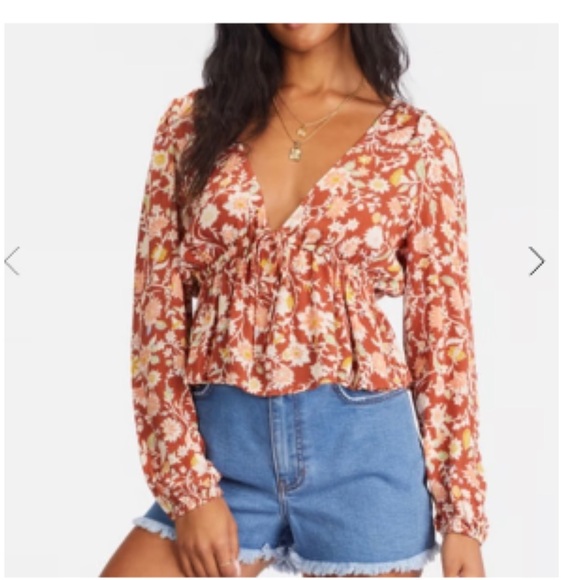 Billabong Tops - Billabong Womens Time Goes By Cropped Peplum Top Size L Peasant Boho
